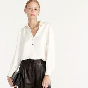 J. Crew Collared Satin-back Crepe Popover Top in Ivory